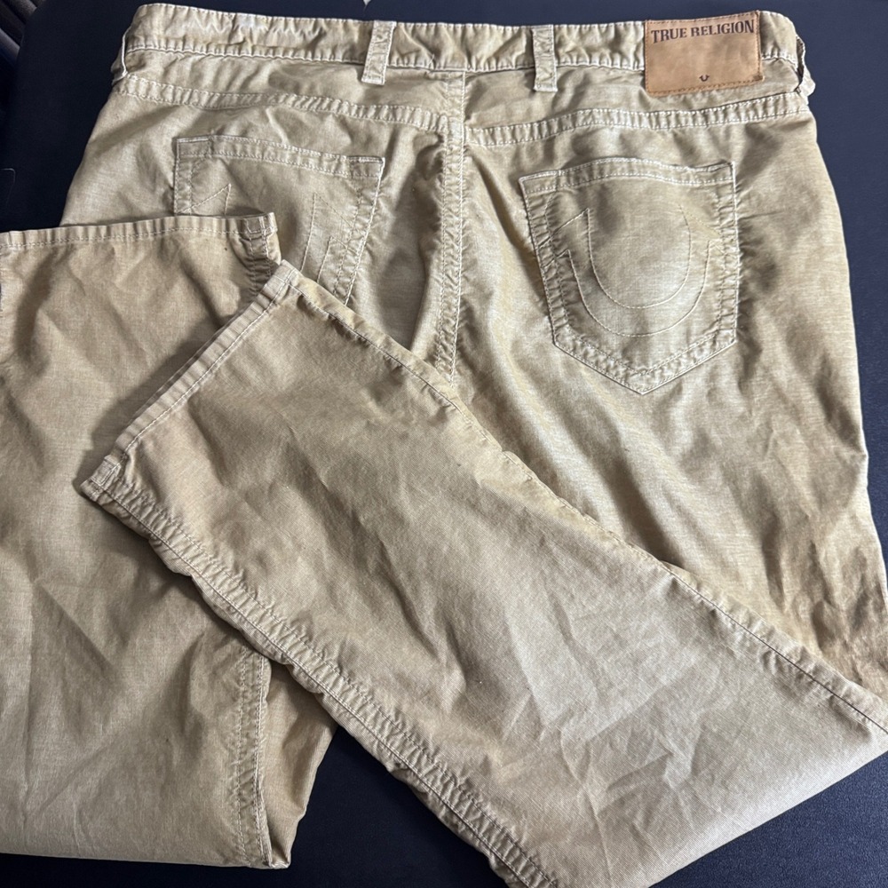 True Religion Corduroy Pants Mens 46 Tan Solid Straight Leg Casual 1813